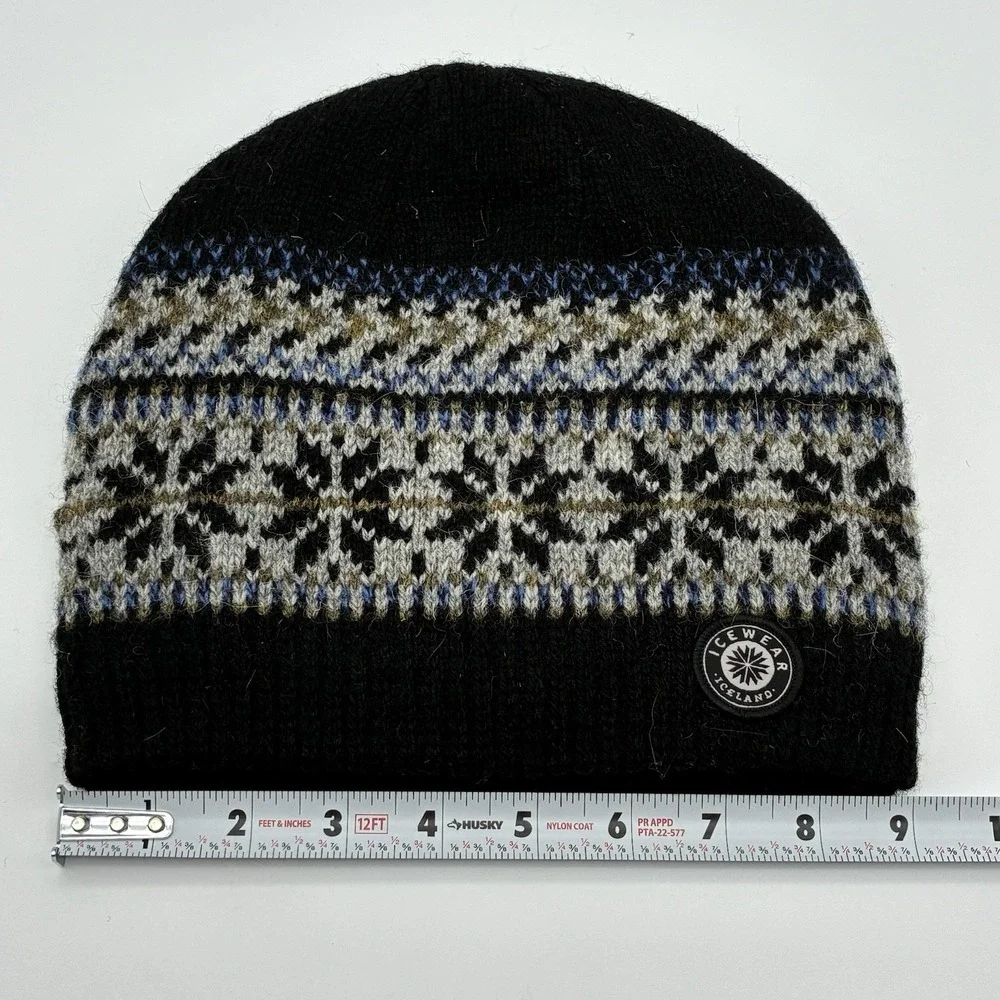 Icewear Iceland Norwegian Wool Beanie Thinsulate Lined Black Gray Fair Isle Hat
